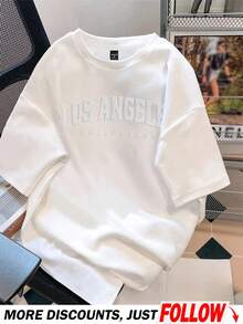 Manfinity Joysei 标准尺寸男士 3D 压花英文标语图案 T 恤 - 白色 - 查看 8