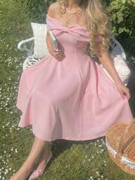 SHEIN MOD Vestido midi elegante de unicolor con hombros descubiertos y cintura ceñida, adecuado para ocasiones de fiesta