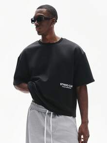 STYNVO 男士字母图案印花T恤，休闲圆领短袖T恤，男士宽松T恤，男士图案T恤，男士宽松图案T恤，男士印花T恤，男士落肩T恤 - 黑色 - 查看 2