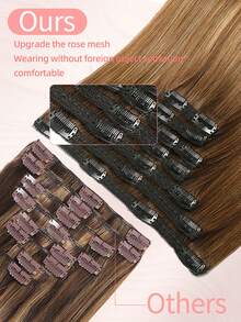 7PCS With 20 Clips 120G Double Weft Invisible Clip In Hair Extensions Human Hair #T4-P4/27 Balayage Chocolate Brown To Caramel Blonde Real Human Hair Clip In Extensions Human Hair Extensions Real Double Weft Human Hair Clip Ins 14-22 Inch For Women/Girls Daily Use And Thin Hair And Salon Use - ST4-P4/27 - View 4