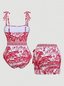 Swim Oasis 2026 New Elegant Floral Print One-Piece Swimsuit, High-End Beach Resort Wear, Plus Size - Red - View 2