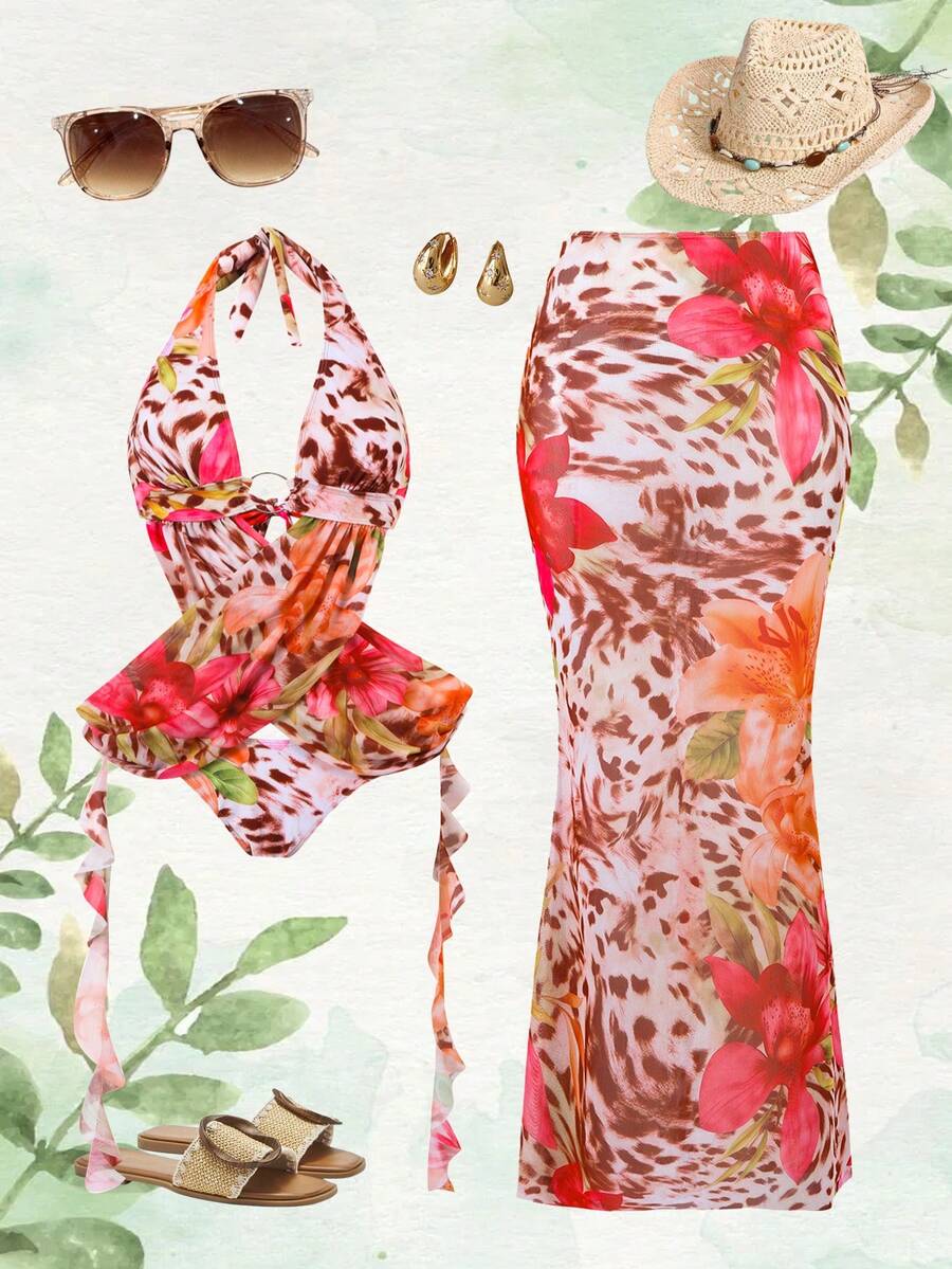 SHEIN Swim Oasis Bộ đồ bơi 3 món cỡ lớn dành cho nữ, thiết kế tối giản, phù hợp mặc hàng ngày và đi nghỉ mát mùa hè. - Nhiều màu - Xem 1