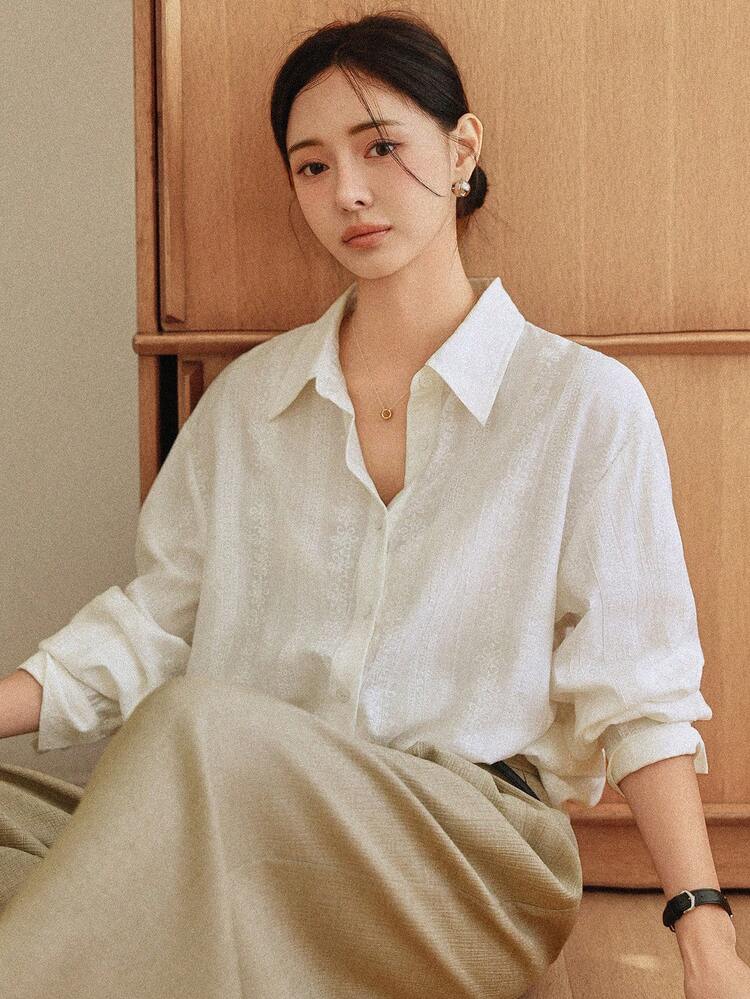 Spring/Summer Minimalist Design Office Wear Old Money Long Sleeve White Blouse For Women