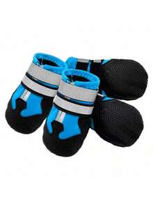 4 Pcs Set Medium/Large Dog Anti-Slip Waterproof Pet Shoes Covers - Blue - View 5