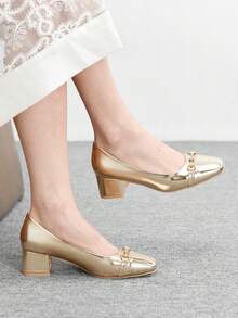 CUCCOO BIZCHIC Women's Fashionable Gold Rhinestone Buckle High Heel Pumps - Gold - View 1