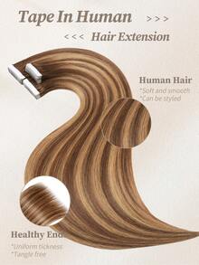 60pcs Tape In Hair Extensions 100% Human Hair #T4-P4/27 Balayage Chocolate Brown To Caramel Blonde Straight Style In 14-22 Inch Lengths Extensions Silky Seamless Invisible Top Quality Thick Ends Healthy Human Hair Extensions For Thin Hair And Salon Use - ST4-P4/27 - View 2