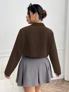 Comfortcana 大翻领短款西装外套，适合毕业季、返校季、秋冬季女教师穿着。 - 棕色 - 查看 9