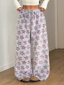 Flirla 圣诞新款毛绒印花舒适女士宽松直筒裤 - 彩色 - 查看 3