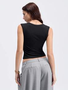 Loungeista Canottiera da donna con costine e bretellemolto larghe, canotta minimale di colore unito senza maniche - nero - Visualizzare 2