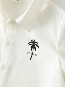 SHEIN 1pc Young Boys' Casual Vintage Graphic Print Soft Comfortable Versatile Short Sleeve Shirt, Suitable For Daily Wear, School, Outings, Spring/Summer - White - View 4