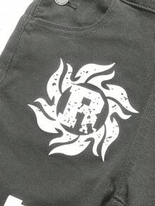 Young BoyLetter Print Black Denim Bib Pants - Light Grey - View 4