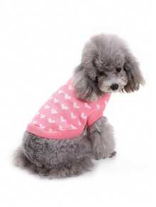 Warm Soft Wool Dog Sweater Vest, Red & Pink All-Over Print Heart Pet Clothes - Pink - View 3