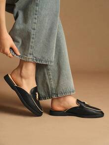 Rosivie Zapatos planos de mujer de estilo casual y versátil con cierre de deslizamiento - Negro - Ver 5