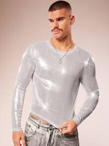 FeverCity 男士圆领长袖金属色短款T恤 - 彩色 - 查看 8