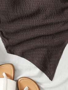 SHEIN Tween Girl Solid Color Asymmetric Neckline Casual Tank Top - Khaki - View 3