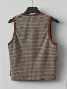 Manfinity Dauomo 男士休闲提花面料无袖背心 - 棕色 - 查看 5