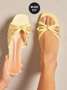 SHUZIA Sandal đế bằng lưới có nơ, dáng rộng, thoải mái dành cho nữ, thích hợp cho ngày Valentine. - Màu vàng - Xem 4
