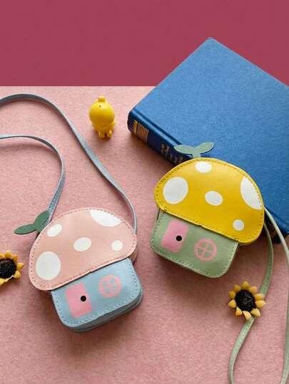 Joivida New Fashion Cartoon Cottage Mushroom Shoulder Bag Crossbody Purse Cute Small House Design Coin Wallet For Women Daily Casual Outing Kawaii Aesthetic Accessories