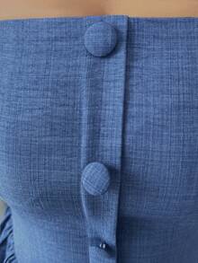 Elenzga Đầm dài nữ trẻ trung, thanh lịch, đa năng, kiểu dáng ôm sát, phối hai tông màu, có dây đeo, chất liệu dệt họa tiết, phù hợp cho công sở. - Màu xanh lam - Xem 5