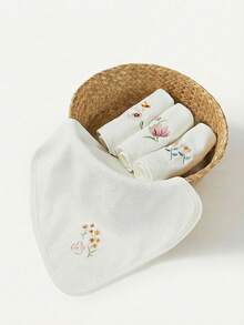 Cozy Pixies 4 Packs Of Baby Embroidered Flowers, Thickened And Highly Absorbent Burp Towels, Easy To Clean And Skin-Friendly, Made Of Towel Material - White - View 4