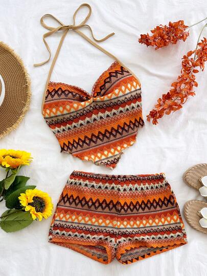 Soleia Nuevo conjunto informal de vacaciones de primavera/verano para invitados a bodas en la playa, graduación, brunch, Día de San Patricio, vacaciones de primavera, Pascua, festivales de música, elegante, bohemio, tropical, colorido, blusa de tirantes finos a rayas y conjunto de 2 piezas