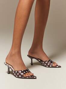 SHUZIA Giày sandal cao gót mũi nhọn thoải mái dành cho nữ, họa tiết chấm bi. - màu nâu - Xem 2