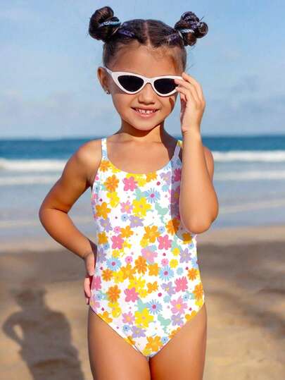 Young Girls Cute Floral Print Knitted One-Piece Swimsuit, Pink, Purple, Multi-Color Girls Floral Swimsuit Girls Sun Flower Bathing Suit Kids Swimwear Kids Floral Swimsuit Kids Bathing Suit Little Girl Swimwear Floral Swimsuit For Girls Power Puffs Girls Swimsuit Kids Sun Flower Bathing Suit Girls Girls Floral Bathing Suit Kids Daisy Flower Bathing Suit Girl