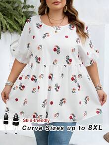 SHEIN CURVE+ Curve 尺码 US22 音乐节、海滨度假、波西米亚风撞色印花衬衫，适合夏季波西米亚度假 - 彩色 - 查看 8
