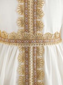 女童优雅白色V领长袖正式连衣裙，适合晚宴、宴会、婚礼、生日、学校、旅行等场合。 - 白色 - 查看 4