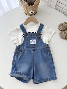 男童蓝色牛仔背带短裤 - 中等水洗藍 - 查看 7