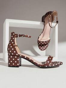SHUZIA #ArtistInspired Top-Seller Women's Ankle Strap Open Toe Low Block Heel Minimalist Brown Polka Dot Sandals –Comfortable & Essential - Brown - View 7