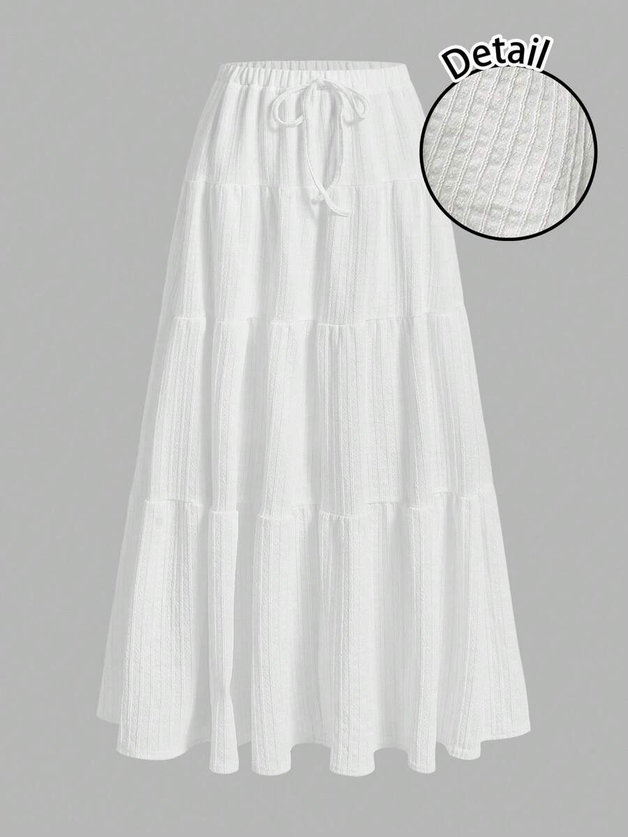 SHEIN EZwear Váy xếp tầng dệt jacquard phong cách thường ngày dành cho nữ, thích hợp cho kỳ nghỉ hè. - Nhiều màu - Xem 1