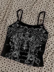 Attitoon 3件套复古朋克交叉翅膀撞色印花图案女式吊带背心，适合夏季、搭配、夜店装、户外、街头风、Y2K风格 - 彩色 - 查看 5