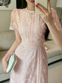 DAZY Đầm ngắn tay viền ren thanh lịch, đầm dự tiệc mini trẻ trung và sành điệu. - Bụi hồng - Xem 7