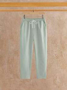 HIMLAND 男士纯色缺口领短袖T恤和抽绳腰斜插口袋长裤套装 - 綠色 - 查看 8