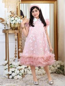 SHEIN 少女时尚优雅圆领短袖连衣裙