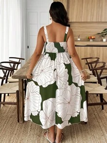 SHEIN Clasi Đầm cỡ lớn không tay, in kỹ thuật số, kiểu dáng thường ngày, phong cách nghỉ dưỡng, in họa tiết ngẫu nhiên. - Nhiều màu - Xem 2