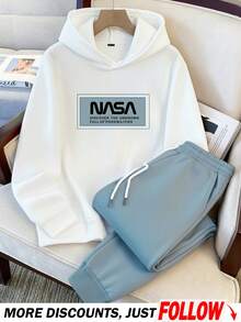 Manfinity Joysei بدلة رياضية رجالية تتكون من هوديي أبيض وبنطلون رياضي فاتح الأزرق، مجموعة ملابس رياضية من نانسا، مناسبة للخريف/الشتاء - متعدد الألوان - مشاهدة 5