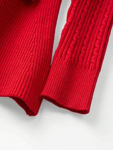 GlowEve CURVE 大码女式金属蝴蝶结装饰长袖针织开衫，秋冬款 - 紅色 - 查看 5