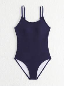 SHEIN Teenager Mädchen Einfarbiger Texturierter Stoff & Modischer Bodysuit Badeanzug Bodys für Teenager Mädchen Badeanzug Teens - Blau - Übersicht 3