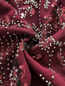 Rustia 时尚亮片露背喇叭袖短款连衣裙（女款） - 酒紅色 - 查看 3