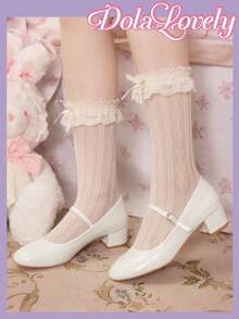 Dola Lovely Women's Black Fashion Classic Cute Bow College Style Lolita Style Mary Jane Low Heel Shoes Valentine's Day