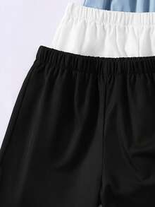 SHEIN 3 Pc Teenboy's Loose Casual Woven Net Color Casual Simple Basic Versatile Solid Color Sports Workwear Shorts Multi-Color Multi Piece Set, Buy One And Get Two Free, Get Three Suitable For Spring And Summer Seasons - Blue - View 6