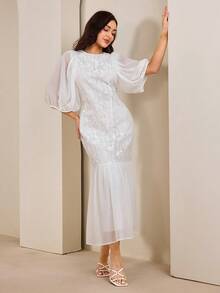 Graceveil Women's Spring New Lace Chiffon Patchwork Long Dress Lace Dress - White - View 8