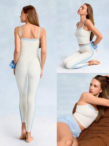 GLOWMODE FeatherFit™ 柔软舒适，如黄油般柔软，撞色缝线，两件式吊带背心，适合低强度瑜伽、日常休闲穿着，可拆卸胸垫