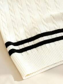 GlowEve Elegant Sleeveless Polo Neck Cable Knit Vest For Women, Spring/Summer - Apricot - View 4