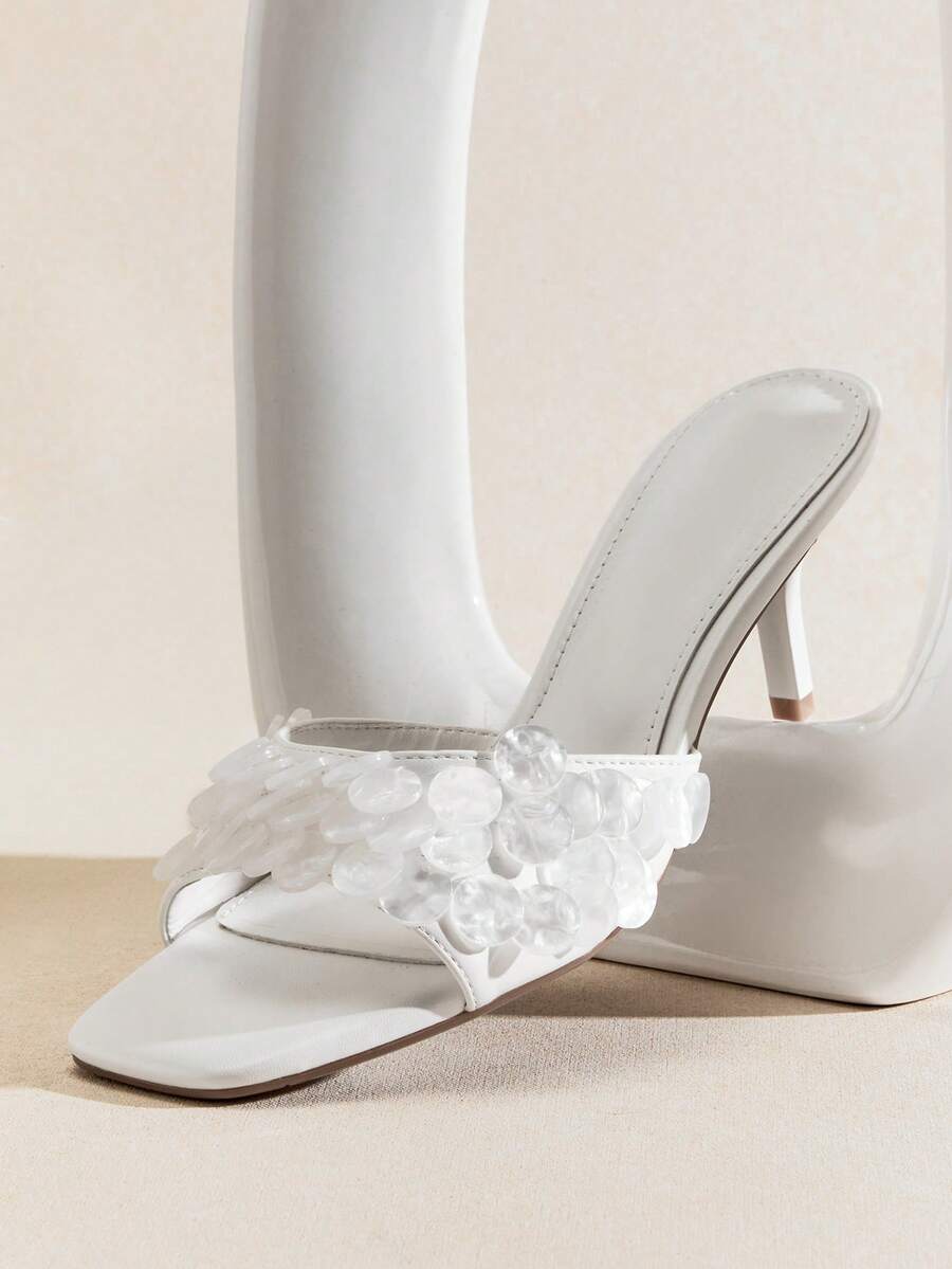 SHUZIA Ladies Waverly Shell Kitten Heel Mule Sandals Valentine's Day Summer Shoes - White - View 1