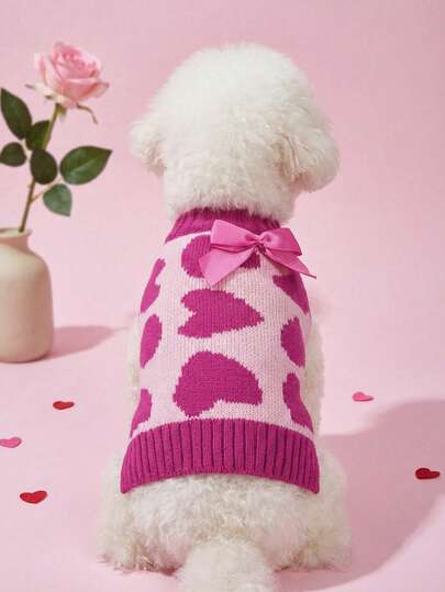 PETSIN Valentine's New Rose Red Bow Heart Knit Sweater Dog Clothes For Chihuahua/Teddy
