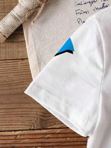 BATMAN X SHEIN Young Boy Casual Cartoon Pattern Round Neck Short Sleeve T-Shirt, Summer - White - View 3