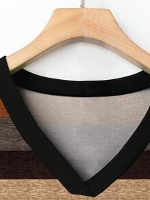 SHEIN LUNE Camiseta Casual com Bolso e Decote em V com Listras para Mulheres Plus Size, Adequada para o Verão - Multicolorido - Visão 3